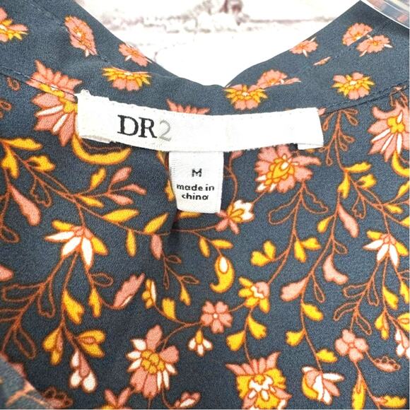 DR2 Wms Med Navy Blue Floral LS Button Up Blouse Dk. Cottagecore Career - Picture 3 of 9